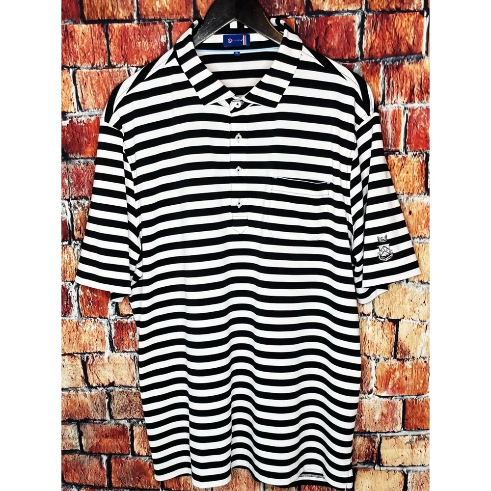 Stitch XL White Black Striped Stretch Short Sleeve Golf Polo Shirt Carpe Diem - Picture 2 of 6